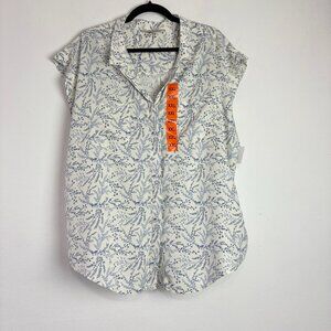NWT Jachs Girlfriend Floral Button Up Shirt XXL Blue White Cottagecore Light